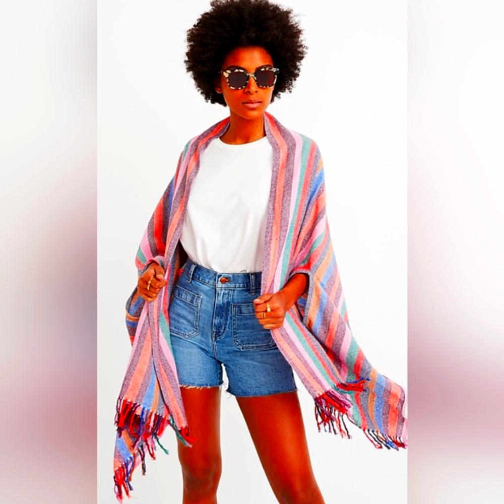 🌈RARE Madewell NWT (retail $48) Cape Poncho Scarf Wrap rainbow stripe